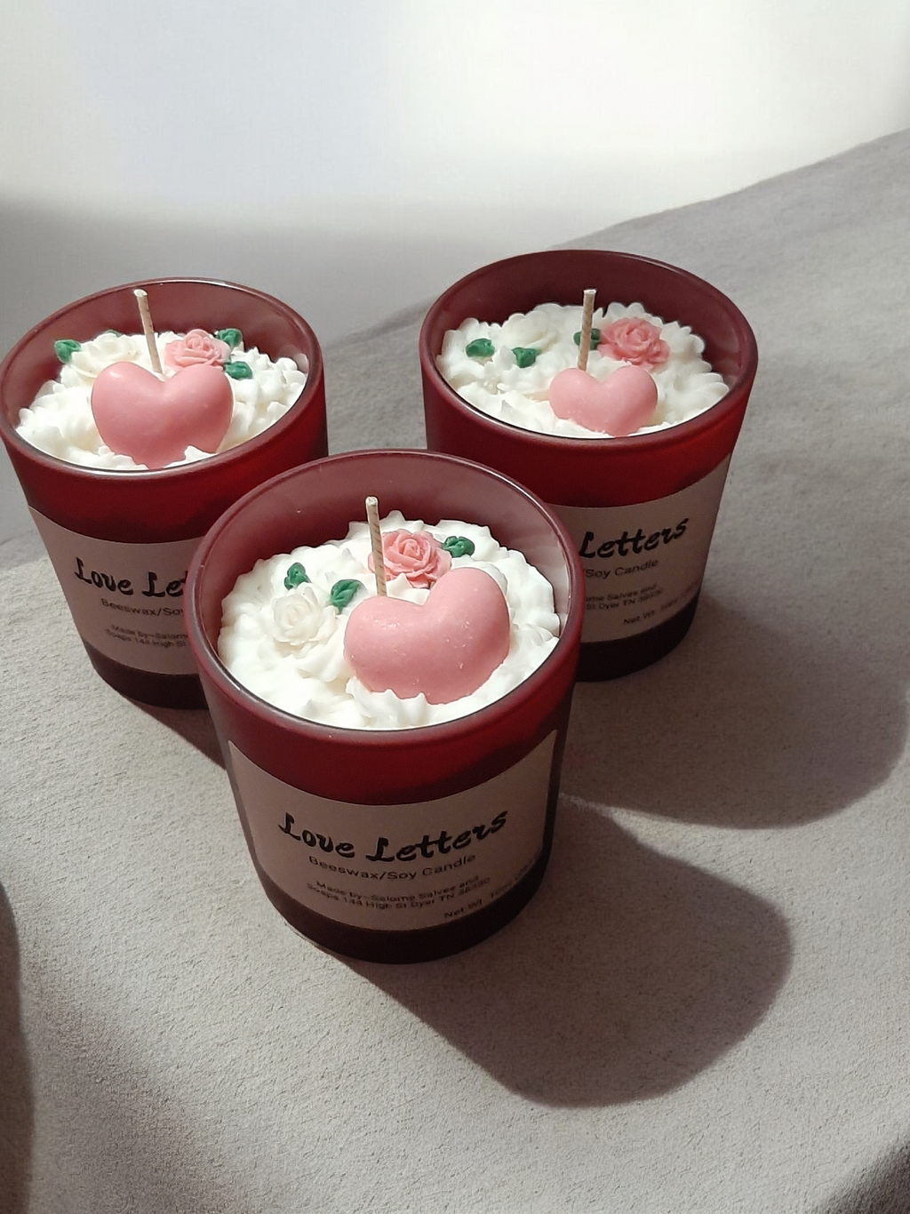 Love Letters~ 10oz Beeswax/Soy blend candle